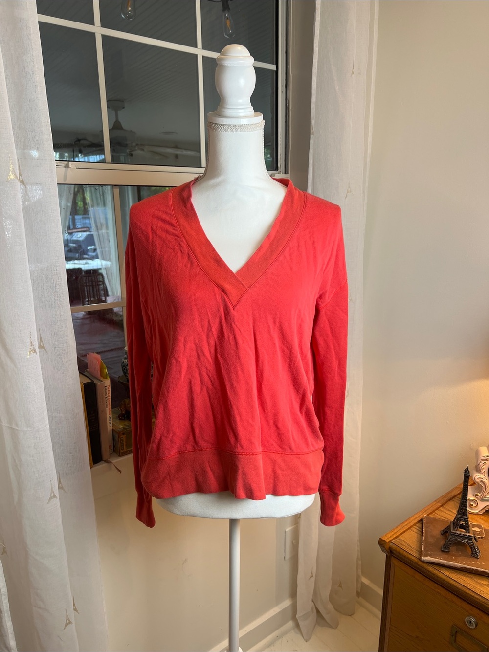 rag & bone V-Neck Long Sleeve Sweatshirt in Coral Red size XS.